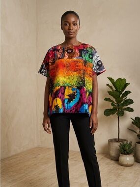 Multicolor Abstract Women's Kaftan Top